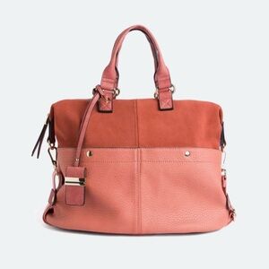 Two-Tone Coral Leather Tote Bag Women's Handbag Moda Luxe NWT Purse Satchel